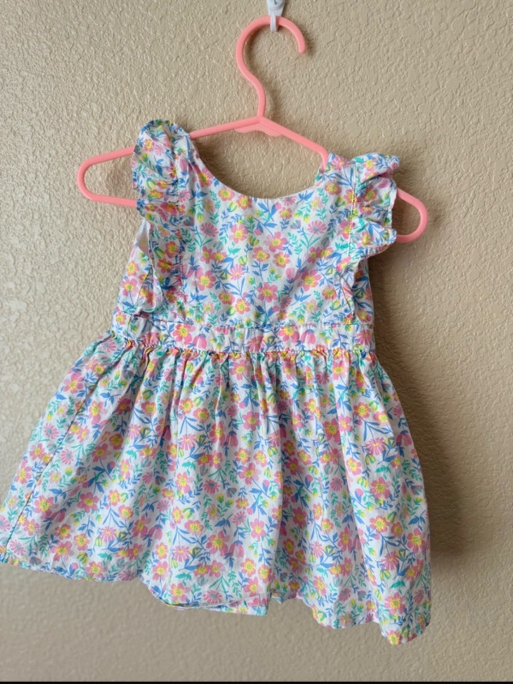 Girls Floral Cotton Dress - White with Pink & Yellow Flowers